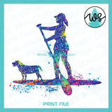 Printable Splatter SUP Woman Standing and Dog