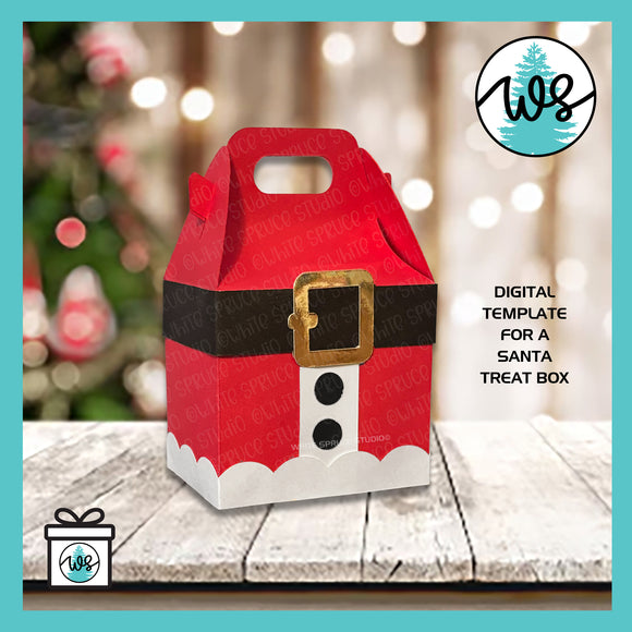 Santa Treat Box SVG Template, 3D Christmas Paper Gift Gable Box