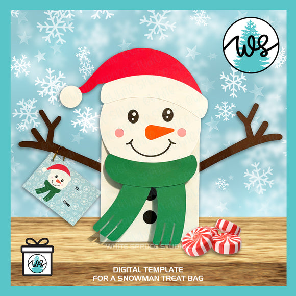 3D Snowman Treat Bag Template SVG, Christmas Snowman Treat Holder Gift Box