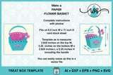 Spring Easter Flower Basket Template Gift Treat Box SVG