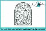 Stained Glass Bunny Pattern SVG & Printable, Easter Floral Rabbit Design