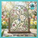 Stained Glass Bunny Pattern SVG & Printable, Easter Floral Rabbit Design