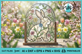 Stained Glass Bunny Pattern SVG & Printable, Easter Floral Rabbit Design