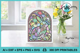 Stained Glass Bunny Pattern SVG & Printable, Easter Floral Rabbit Design