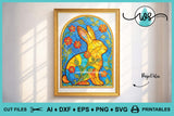 Stained Glass Bunny Pattern SVG & Printable, Easter Floral Rabbit Design