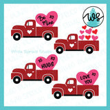 Valentine Vintage Truck with Hearts and Love Words Cut File and Print