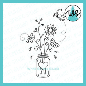 Single Line, Mason Jar Flowers Butterfly