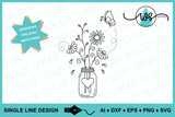 Single Line, Mason Jar Flowers Butterfly