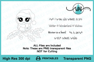 Printable Winter Owl with Holly
