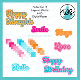 Layered Words Clip Art: Happy Birthday, Love, Smile (SVG PNG Digital Paper)