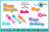 Layered Words Clip Art: Happy Birthday, Love, Smile (SVG PNG Digital Paper)