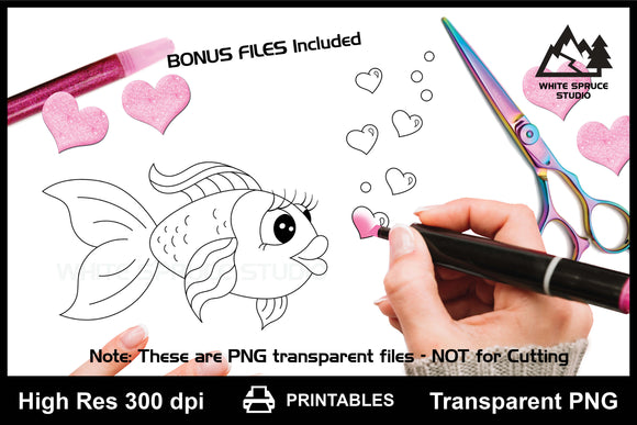 Printable Cartoon Fish Love Bubbles