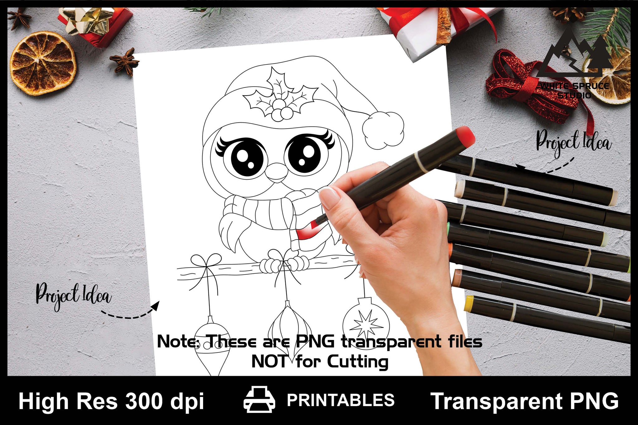 Printable Christmas Owl White Spruce Studio