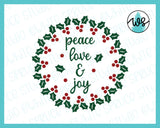 SVG Christmas Wreath, Peace Love Joy
