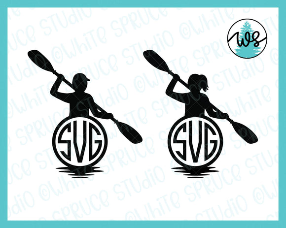 SVG Kayak Logo Monogram, Man Woman Open Circle