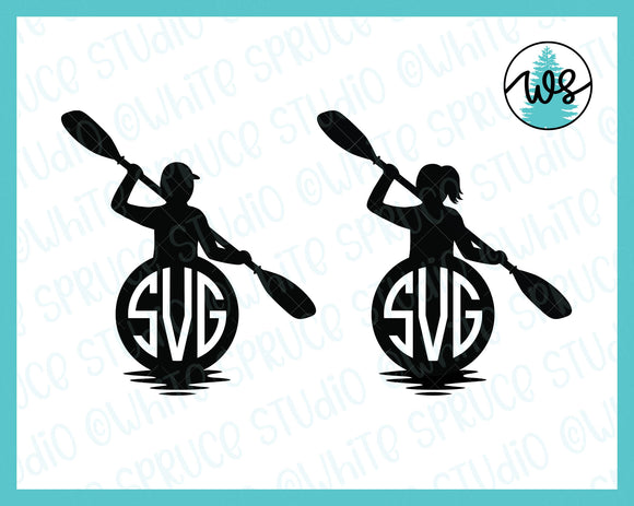 SVG Kayak Logo Monogram, Man Woman Solid Circle