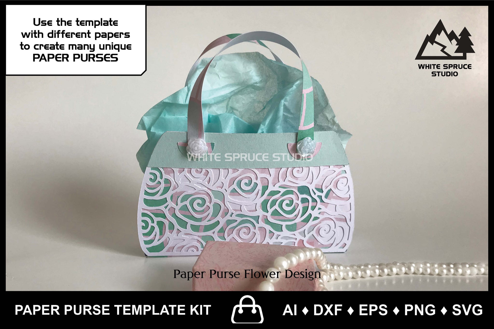 3D Paper Purse Template, Touch of Teal – White Spruce Studio